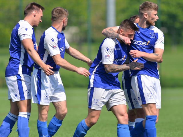 Denmead celebrate a goal. Picture by Martyn White