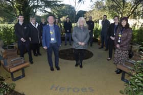 A staff memorial garden was opened at St James' Hospital on Thursday. Second left, Andrew Strevens, chief executive of Solent NHS Trust with staff who have contributed to the memorial garden.
Picture: Sarah Standing (011222-7135)