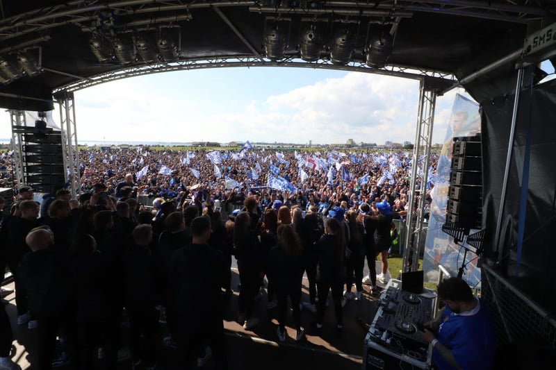 Thousands of Pompey FC fans flocked to Southsea Common to celebrate the team's League One title and promotion. Picture Credit: Habibur Rahman