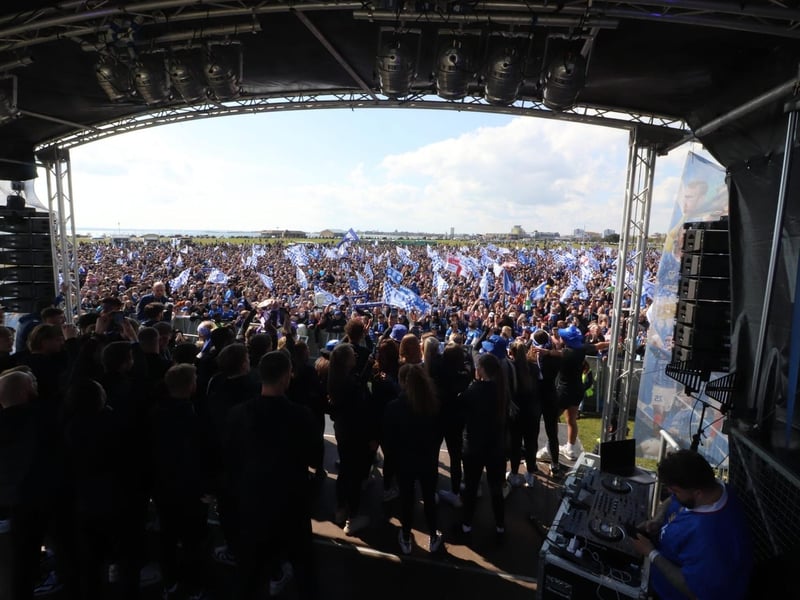Thousands of Pompey FC fans flocked to Southsea Common to celebrate the team's League One title and promotion. Picture Credit: Habibur Rahman