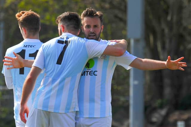 Dec Seiden celebrates his penalty. Pic: Martyn White