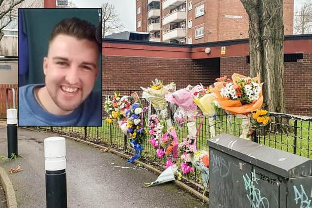 Tributes have been to a man ‘loved by many people for his laugh and smile’ after he was stabbed to death in Buckland. Pictured: Collage: Flowers placed outside Pickwick house, Buckland, Portsmouth on 13 January 2020. Inset, Billy Green. Picture: Habibur Rahman
