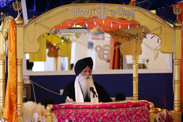 Prayers being held at Gurudwara Guru Nanak Sar, before lockdown. Picture: Chris Moorhouse (120419-14)