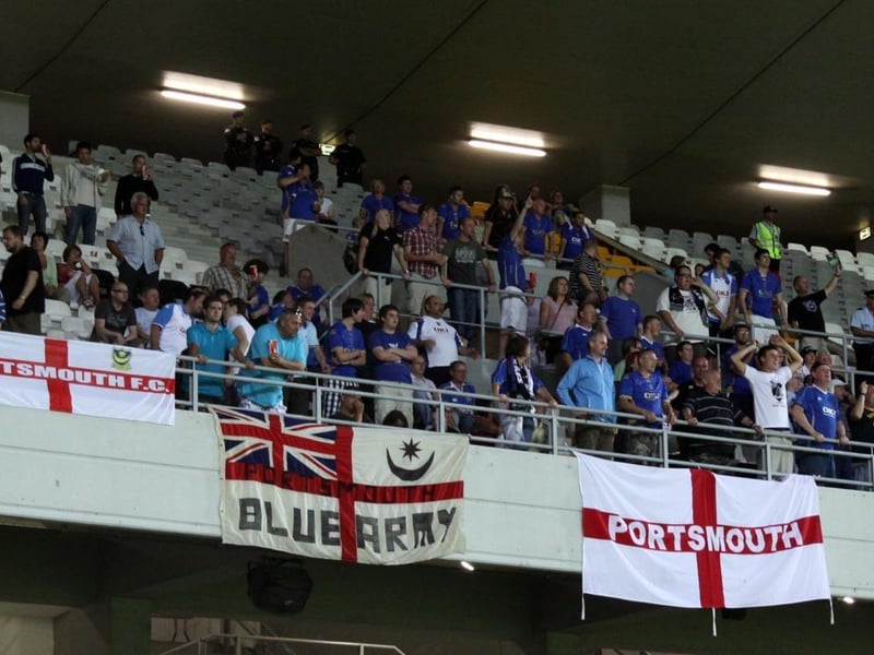 Pompey fans in the stands for the pre-season game with Vitória de Guimarães in Portugal in 2009.