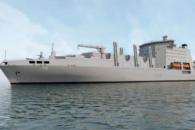 An image of what the fleet solid support ships for the navy could look like.