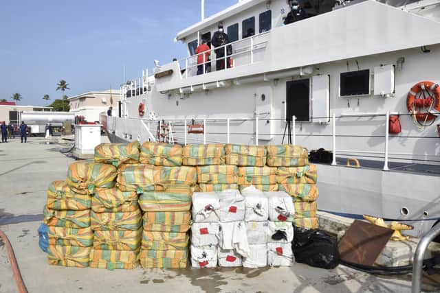 The huge haul of narcotics seized by the Royal Navy-led task group. Photo: US Coast Guard