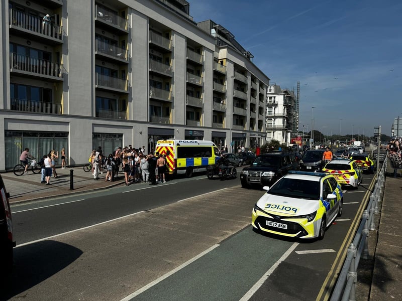 A large police presence at South Parade Pier. The pictures were taken earlier this afternoon.