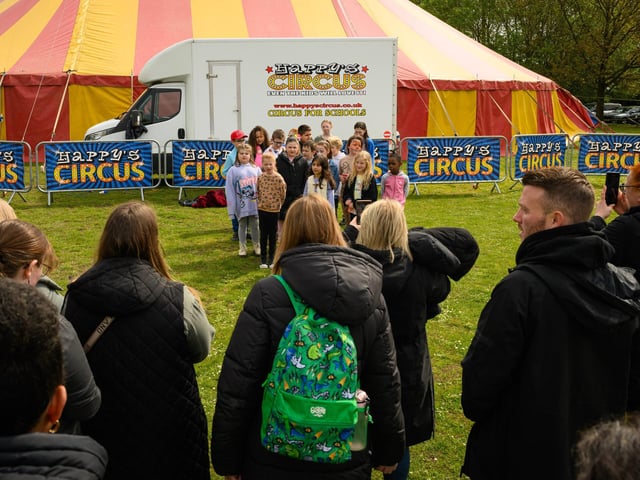 Pictured is: Pupils of Stamshaw Junior School sing to family and visitors.
Picture: Keith Woodland (270421-37)