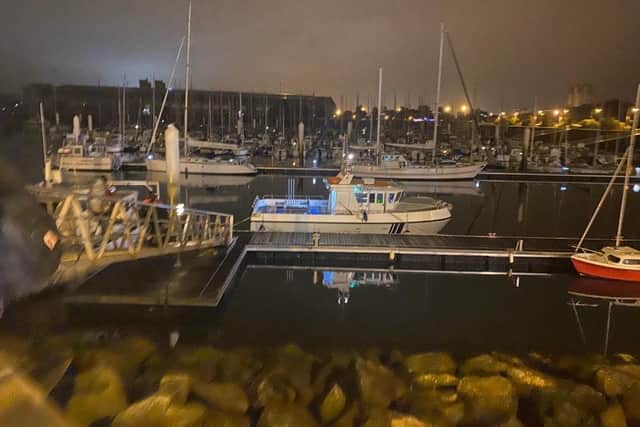 The Valkyrie fishing boat moored in Cherbourg harbour.