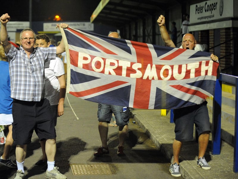 Pompey fans cheering on the Blues at the Hawks in 2013.