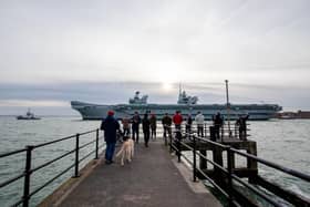 HMS Queen Elizabeth sets sail from Portsmouth for training. Picture: Habibur Rahman