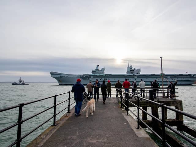 HMS Queen Elizabeth sets sail from Portsmouth for training. Picture: Habibur Rahman