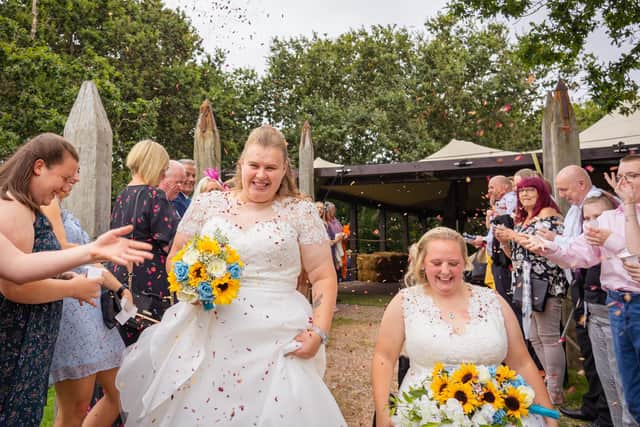 Paige and Bobbi Clarke tie the knot at The Tournerbury Woods Estate, Hayling Island. Picture by Carla Mortimer Wedding Photography.