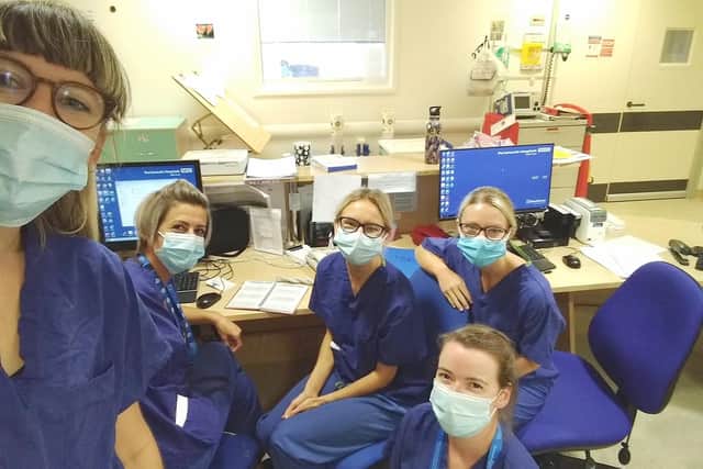 Nurses on the ward, left to right: Laura Ames, Francesa Karp, Chantelle Savings, Abi Stewart, and Alice Porter.