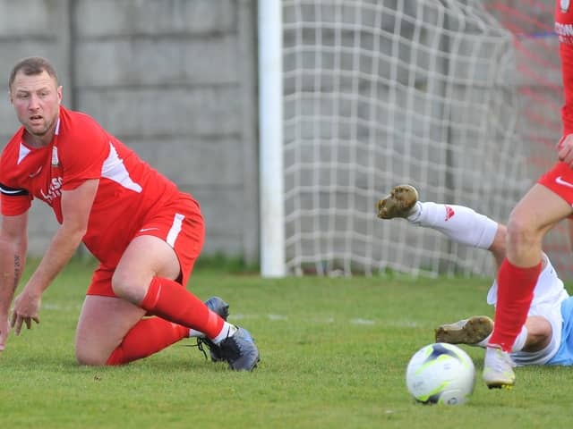 Louie Martin during his final appearance for Horndean in  the 4-0 Wessex League win against Bournemouth Poppies. Picture: Martyn White