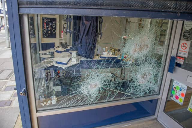 Burglary at Franks Jewellers and Unique Lash & Brow Bar in Cosham high street, Portsmouth on March 18 2020. Picture: Habibur Rahman