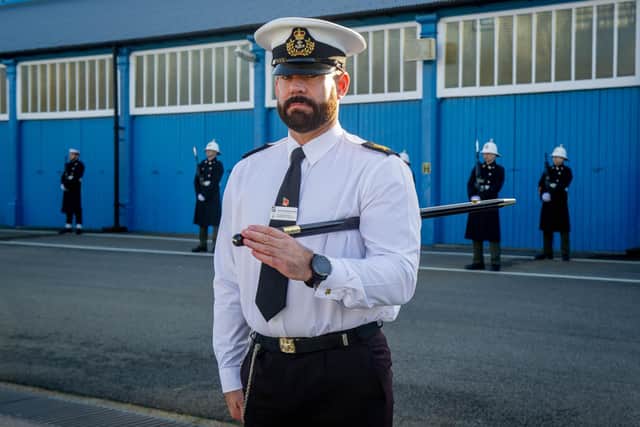 Pictured: Darren 'Eddie' Wearing, state ceremonial training officer for the Royal Navy. Picture: Habibur Rahman
