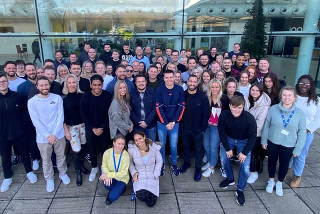 The Carrington West team outside Lakeside North Harbour. They were crowned the UK Employer of the Year in a prestigious award ceremony.