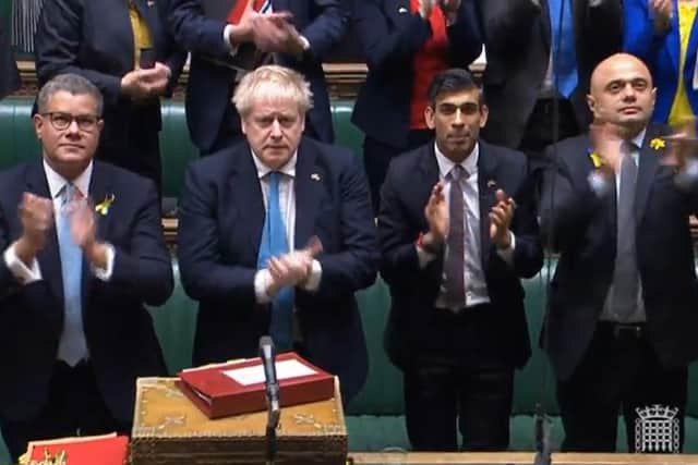 MPs in the House of Commons, London, give a standing ovation to Ambassador of Ukraine to the UK Vadym Prystaiko who was sitting in the public gallery. Picture date: Wednesday March 2, 2022.