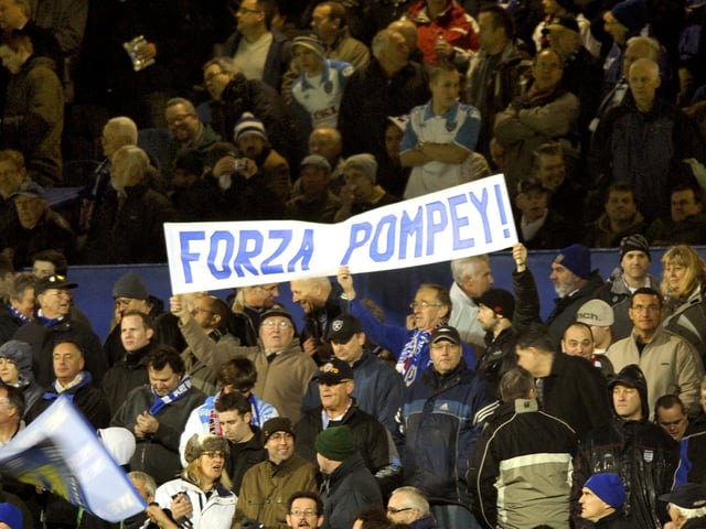 Pompey fans show their language skills as the Blues hosted AC Milan in 2008.