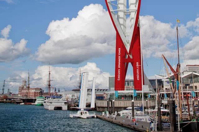Undated file handout artist's impression issued by Emirates of the rebranding of the Spinnaker Tower in Portsmouth, as thousands of people have signed a petition against one of Britain's tallest landmarks being painted red. Picture: Emirates
