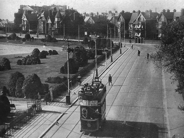 Along St Helens Parade pre 1936. Another Portsmouth vista of Southsea this time with a tram passing Canoe Lake pre 1936. Picture: J.C. Bell collection.
