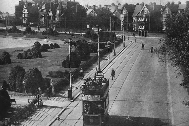 Along St Helens Parade pre 1936. Another Portsmouth vista of Southsea this time with a tram passing Canoe Lake pre 1936. Picture: J.C. Bell collection.
