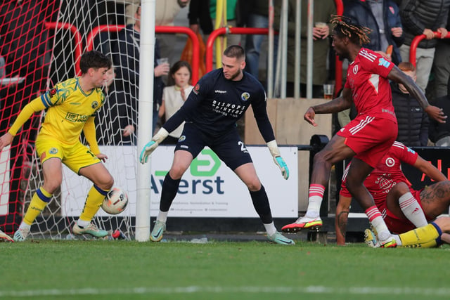 Ade Azeez nets one of his two first-half goals. Picture by Dave Haines