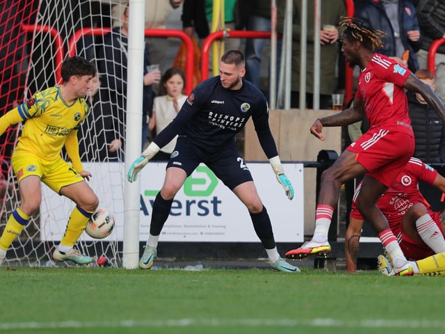 Ade Azeez nets one of his two first-half goals. Picture by Dave Haines