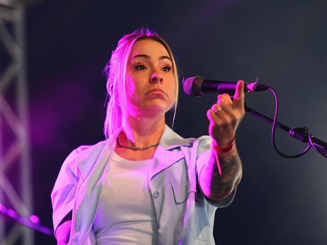 Lucy Spraggan interacts with the crowd at Wickham Festival.  Picture: Sarah Standing (010825-1482)