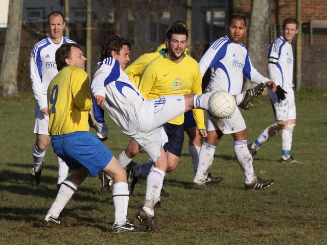 Drayton FC take on Copyplus FC in the Portsmouth Sunday League in December 2010.