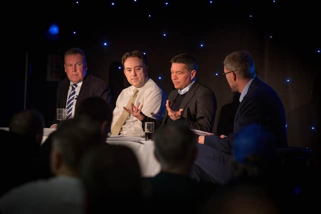Kenny Jackett, Neil Allen, Mark Catlin and The News editor, Mark Waldron, at the fans forum. Picture: Habibur Rahman