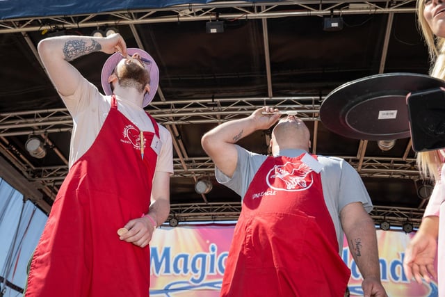 An 'I'm British, get me out of here' food eating contest entertained crowds. Photos by Alex Shute