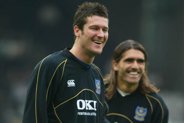 David Nugent, left, with former Pompey team-mate Pedro Mendes   Picture: Matt Cardy/Getty Images