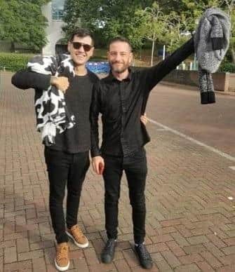 Joe Ward alongside his co-defendant Michael Stride outside Poole Magistrates Court after he was cleared of breaching Covid-19 regulations. Picture: Joe Ward.