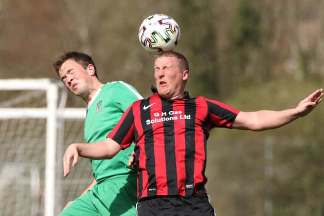 Action from Carberry's 4-2 win over Cowplain (green) in the Mid-Solent League. Picture: Kevin Shipp.