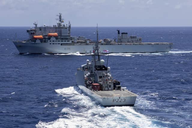 HMS Medway in the Caribbean Sea as part of the Atlantic Patrol Task group working alongside with RFA Argus. Photo: Royal Navy