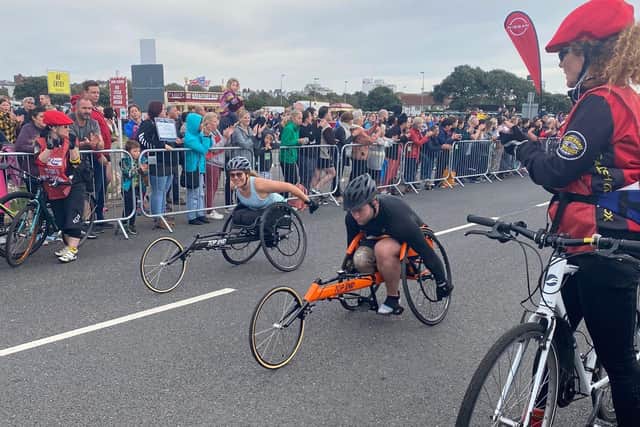 Wheelchair racers begin their 10-mile route of this year's Great South Run