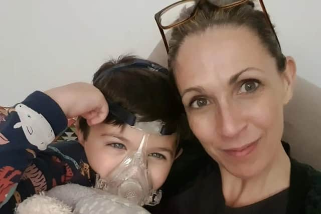 Charlie Wagstaff and his mum Sophie. He has one of the world's rarest conditions where he has to be on a ventilator mask when he sleeps or he could die