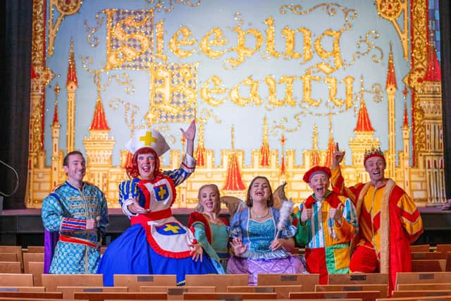 From left: Edward Bakery-Duly as the King, Ashley Emerson as the Prince, Michael Neilson as Nurse Nellie, Kevin James as Chester the Jester, Amy Everett as Sleeping Beauty and  Ella Rose Thomas as the fairy
Picture: Habibur Rahman