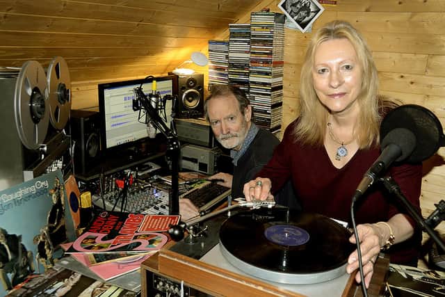 Nigel and Audrie Grundy recording Angel Folk in their home studio for Angel Radio