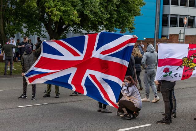 The M275 is brought to a standstill by Anti-immigration protesters. Picture: Mike Cooter (070824)