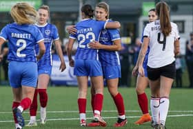 Emma Jones is congratulated for her winner against MK Dons in the National League Cup