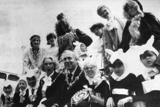 The Lord Mayor and Lady Mayoress of Portsmouth, Fred and Iris Warner on board the Grove Club Juniors carnival float at the Paulsgrove Carnival in 1985