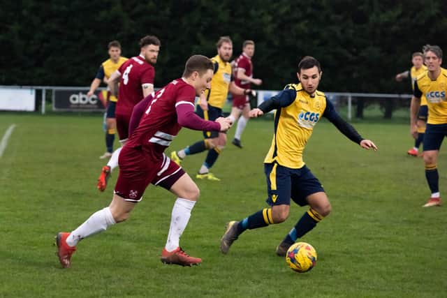 Connor Hoare, right, is back in the Moneyfields squad for this weekend's FA Trophy home tie with Kidlington.
Picture: Duncan Shepherd