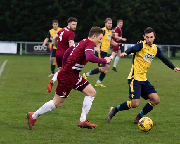 Connor Hoare, right, is back in the Moneyfields squad for this weekend's FA Trophy home tie with Kidlington.
Picture: Duncan Shepherd