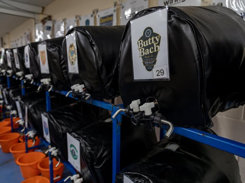 The busy serving area at the Wickham Beer Festival. Picture: Mike Cooter (060424)