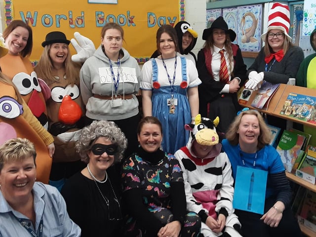 Solent Infant School have had a brilliant day celebrating World Book Day.   Pictured: Staff dressed up