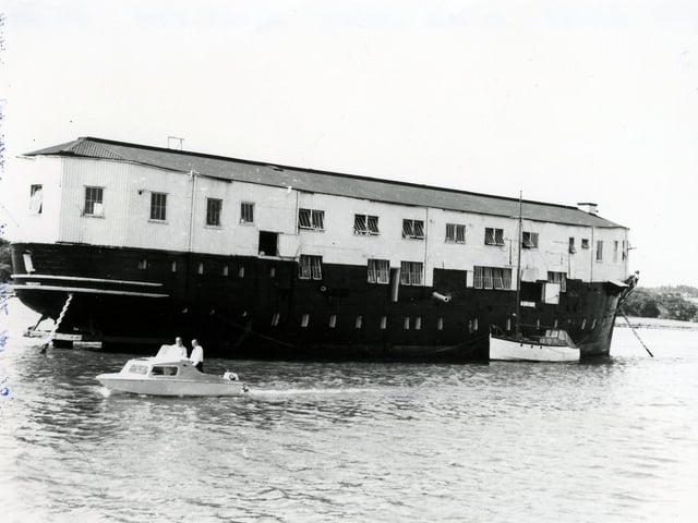 The former HMS Gannet after it's transformation into (the training ship) TS Mercury sits on the Hamble River in 1965. The News PP3341