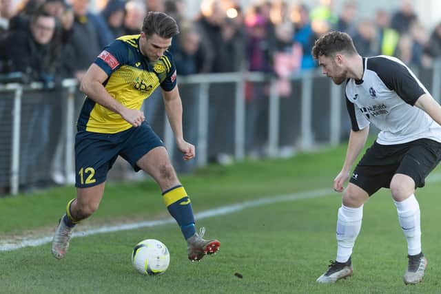 Moneyfields' Joe Briggs, left, had his side's best chances in the 0-0 draw with Bashley at the Victory Stadium.

Picture: Keith Woodland